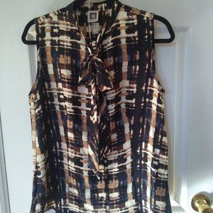 AK Anne Klein Plaid Bow Women Top Size 10